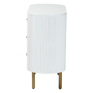 Baxton Studio bali Bali Beyla Mid-Century Dresser: Stylish White Fluted Wood & Gold Metal with 3 Drawers, Fully Assembled! SVN-1240-White/Gold-Dubai-3DW-Dresser