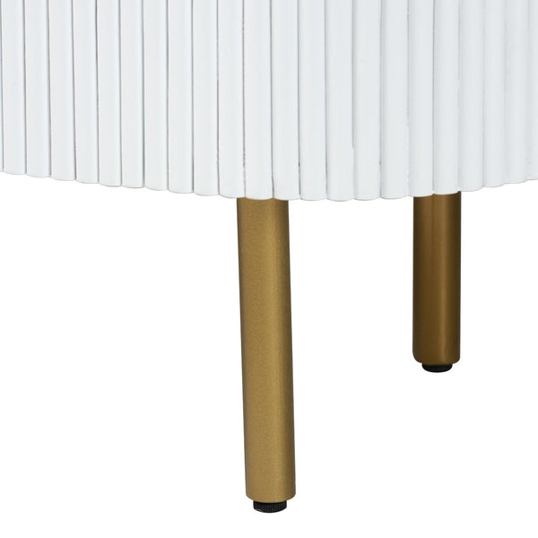 Baxton Studio bali Bali Beyla Mid-Century Dresser: Stylish White Fluted Wood & Gold Metal with 3 Drawers, Fully Assembled! SVN-1240-White/Gold-Dubai-3DW-Dresser