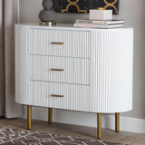 bali & pari Beyla Mid-Century White Fluted Wood and Gold Metal 3-Drawer Dresser