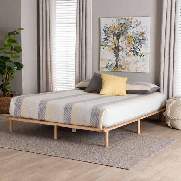 Baxton Studio Baxton Studio Calhoun Japandi Queen Bed Frame - Elegant Low-Profile Design with Durable Wood Support BBT61200-Natural-Queen