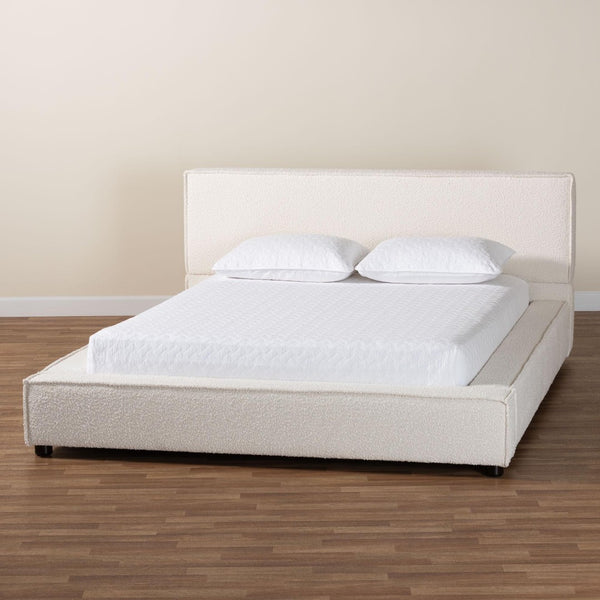 Baxton Studio Baxton Studio Bardia Cream Boucle Queen Platform Bed - Modern Design with Wide Railing & Comfort BBT61216-Cream-Queen