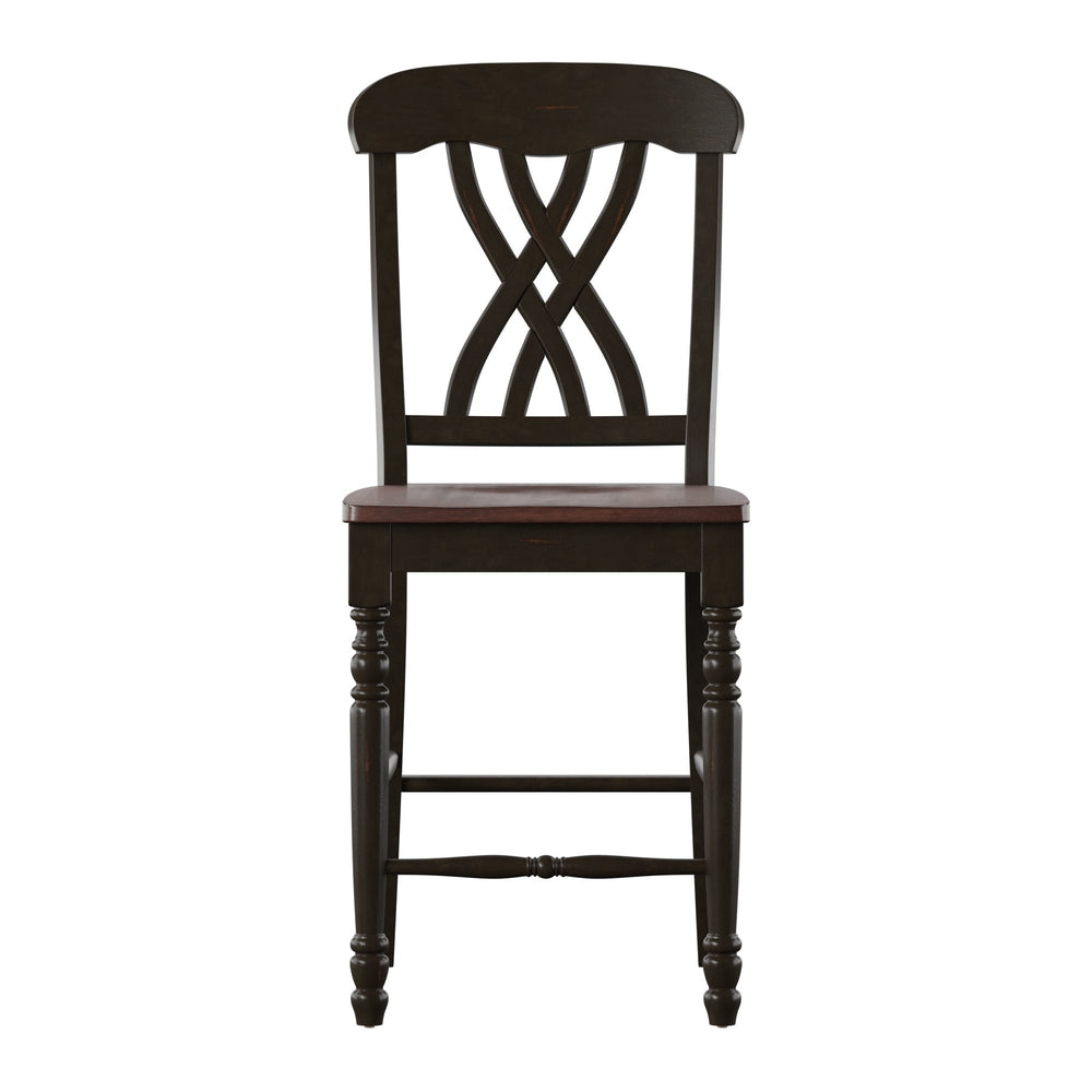 Homelegance Austin Rubberwood Counter Stools Set of Two with Ornate Carved Open Back Design Antique Black / Cherry 1393BK-24(3A)