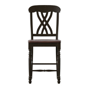 Homelegance Austin Rubberwood Counter Stools Set of Two with Ornate Carved Open Back Design Antique Black / Cherry 1393BK-24(3A)
