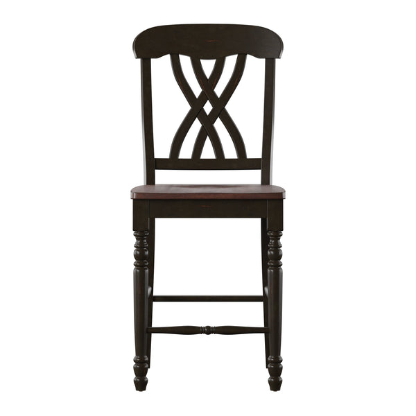 Homelegance Austin Rubberwood Counter Stools Set of Two with Ornate Carved Open Back Design Antique Black / Cherry 1393BK-24(3A)