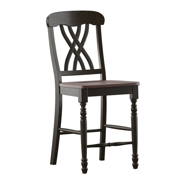 Austin Rubberwood Counter Stools Set of Two with Ornate Carved Open Back Design