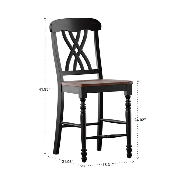 Austin Rubberwood Counter Stools Set of Two with Ornate Carved Open Back Design