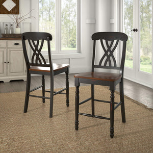 Austin Rubberwood Counter Stools Set of Two with Ornate Carved Open Back Design