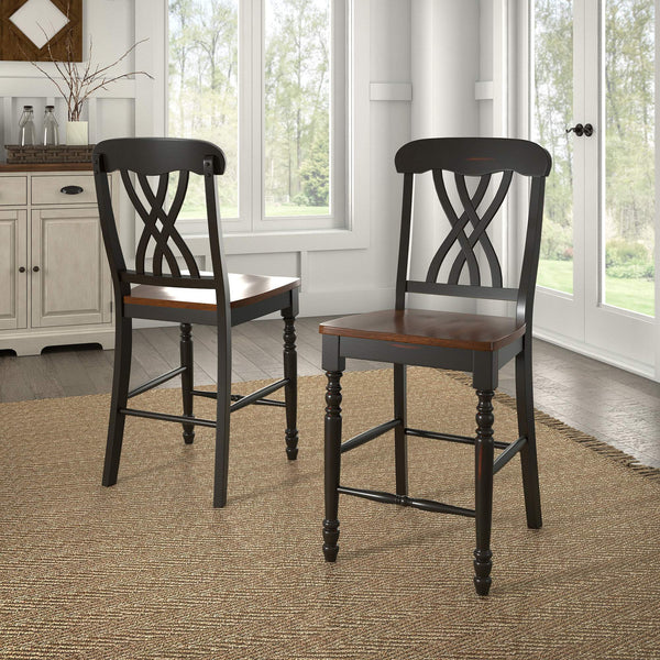Austin Rubberwood Counter Stools Set of Two with Ornate Carved Open Back Design