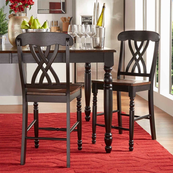 Austin Rubberwood Counter Stools Set of Two with Ornate Carved Open Back Design