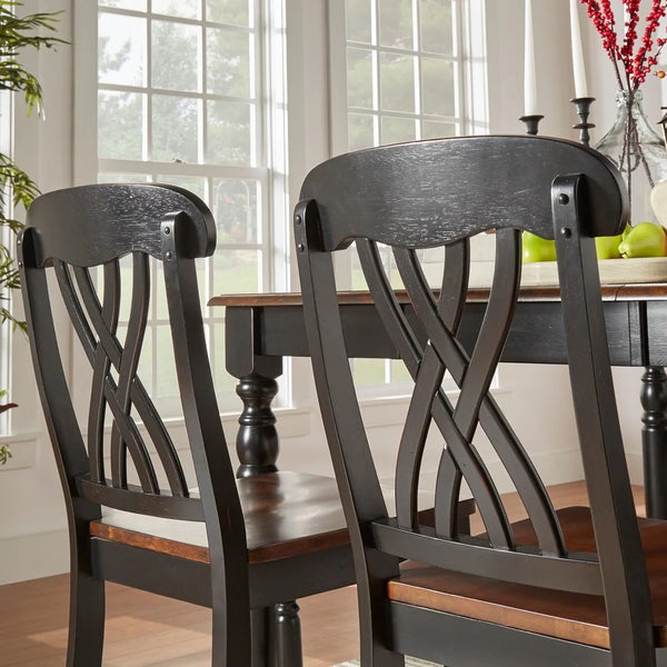 Austin Rubberwood Counter Stools Set of Two with Ornate Carved Open Back Design