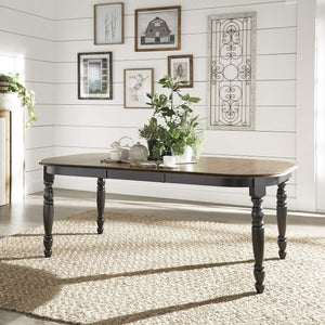 Austin Extendable Rubberwood Dining Table with Turned Legs and Farmhouse Style Design