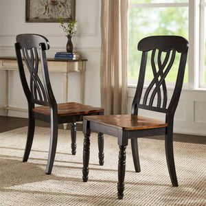Austin Solid Rubberwood Dining Chair Set with Carved Back and Turned Legs Classic Style