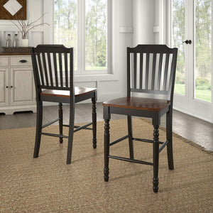 Homelegance Solid Rubberwood Counter Stools Set of 2 with Traditional Carved Detail and Slatted Back Antique Black / Cherry 1393SB-24BK(3A)
