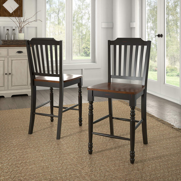 Homelegance Solid Rubberwood Counter Stools Set of 2 with Traditional Carved Detail and Slatted Back Antique Black / Cherry 1393SB-24BK(3A)