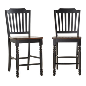 Solid Rubberwood Counter Stools Set of 2 with Traditional Carved Detail and Slatted Back