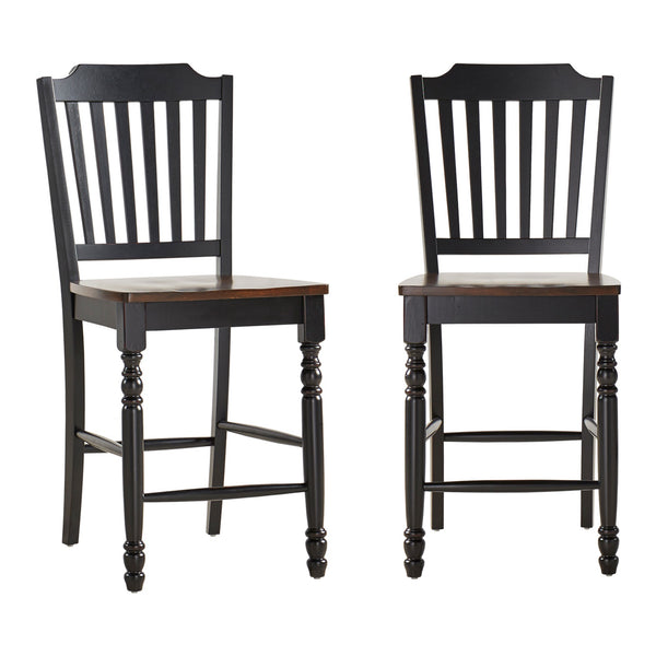 Solid Rubberwood Counter Stools Set of 2 with Traditional Carved Detail and Slatted Back