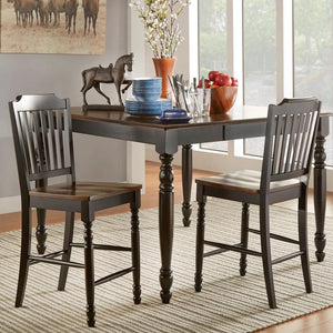 Solid Rubberwood Counter Stools Set of 2 with Traditional Carved Detail and Slatted Back