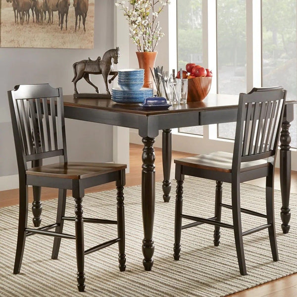 Solid Rubberwood Counter Stools Set of 2 with Traditional Carved Detail and Slatted Back