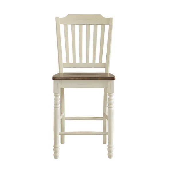 Solid Rubberwood Counter Stools Set of 2 with Traditional Carved Detail and Slatted Back