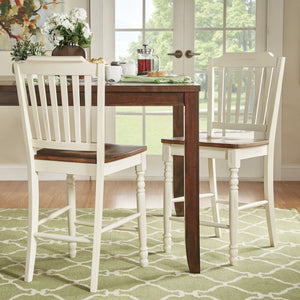 Solid Rubberwood Counter Stools Set of 2 with Traditional Carved Detail and Slatted Back