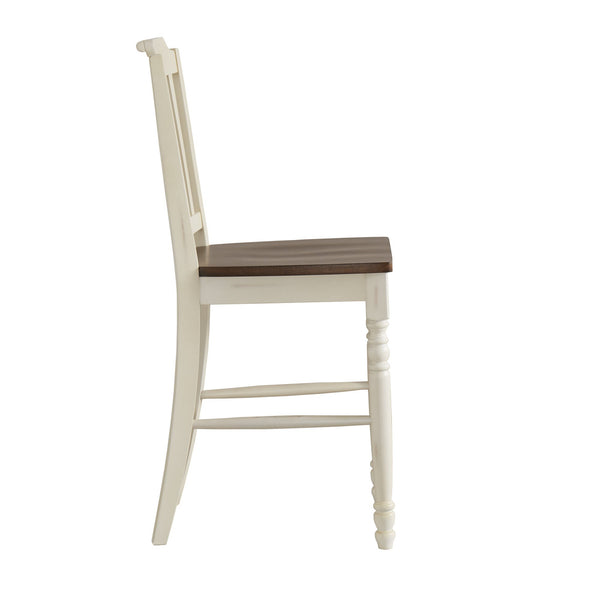 Solid Rubberwood Counter Stools Set of 2 with Traditional Carved Detail and Slatted Back