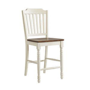 Solid Rubberwood Counter Stools Set of 2 with Traditional Carved Detail and Slatted Back
