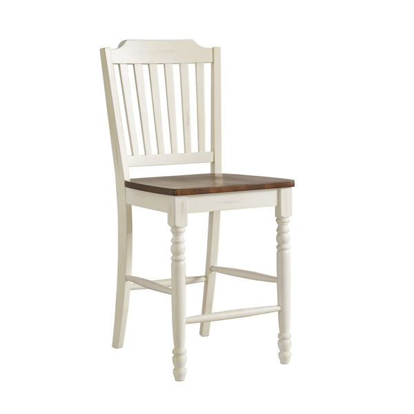 Solid Rubberwood Counter Stools Set of 2 with Traditional Carved Detail and Slatted Back