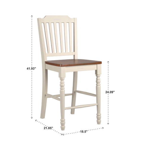 Solid Rubberwood Counter Stools Set of 2 with Traditional Carved Detail and Slatted Back