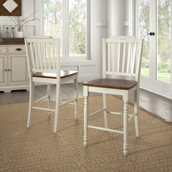 Solid Rubberwood Counter Stools Set of 2 with Traditional Carved Detail and Slatted Back