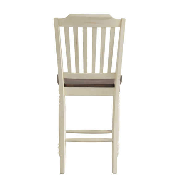 Solid Rubberwood Counter Stools Set of 2 with Traditional Carved Detail and Slatted Back