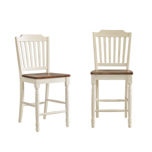 Solid Rubberwood Counter Stools Set of 2 with Traditional Carved Detail and Slatted Back