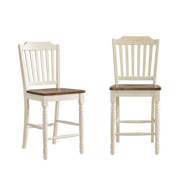 Solid Rubberwood Counter Stools Set of 2 with Traditional Carved Detail and Slatted Back