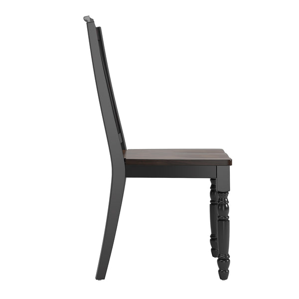 Austin Rubberwood Dining Chair Set with Slatted Back and Two-tone Traditional Finish