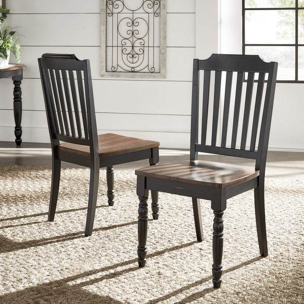 Austin Rubberwood Dining Chair Set with Slatted Back and Two-tone Traditional Finish