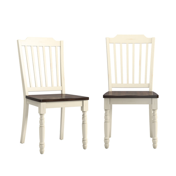 Austin Rubberwood Dining Chair Set with Slatted Back and Two-tone Traditional Finish