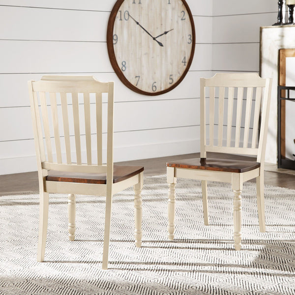 Austin Rubberwood Dining Chair Set with Slatted Back and Two-tone Traditional Finish