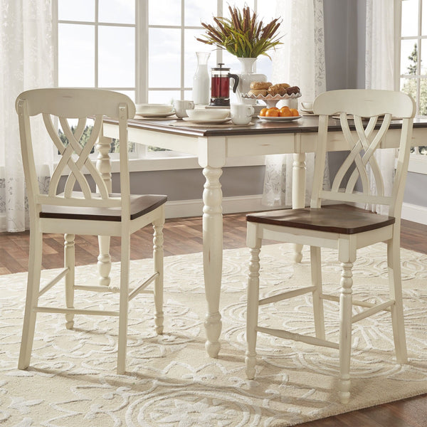 Austin Rubberwood Counter Stools Set of Two with Ornate Carved Open Back Design