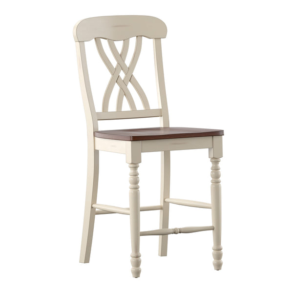 Austin Rubberwood Counter Stools Set of Two with Ornate Carved Open Back Design