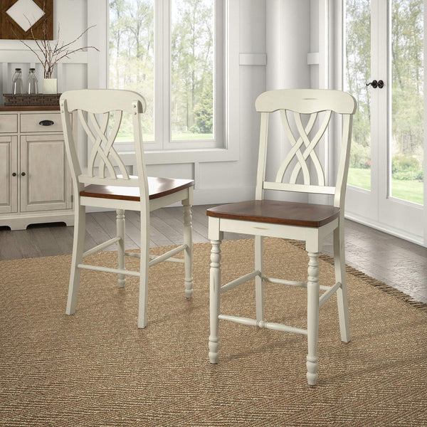 Austin Rubberwood Counter Stools Set of Two with Ornate Carved Open Back Design