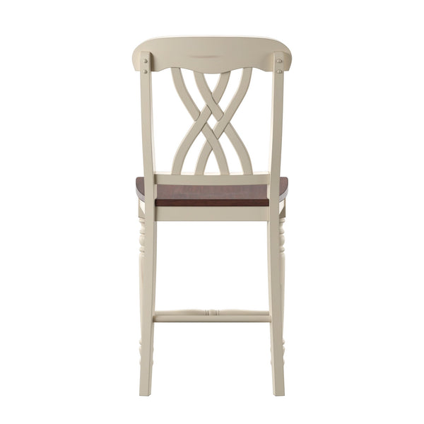 Austin Rubberwood Counter Stools Set of Two with Ornate Carved Open Back Design