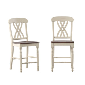 Austin Rubberwood Counter Stools Set of Two with Ornate Carved Open Back Design