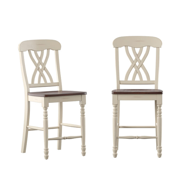 Austin Rubberwood Counter Stools Set of Two with Ornate Carved Open Back Design