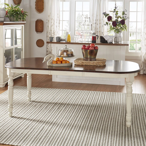 Austin Extendable Rubberwood Dining Table with Turned Legs and Farmhouse Style Design