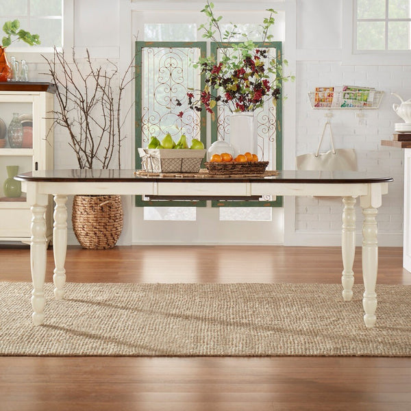 Austin Extendable Rubberwood Dining Table with Turned Legs and Farmhouse Style Design