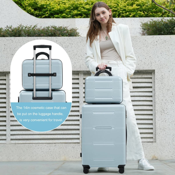 English Elm 6 Piece Hardshell Abs Travel Set with Spinner Wheels Combination Lock and Toiletry Bag Light Blue N732P391465N
