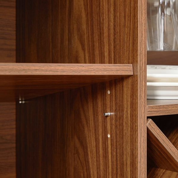 English Elm 58" Wavy Curved Sideboard with Wine Rack Glassware Holder and Adjustable Shelves Walnut W1162P386373