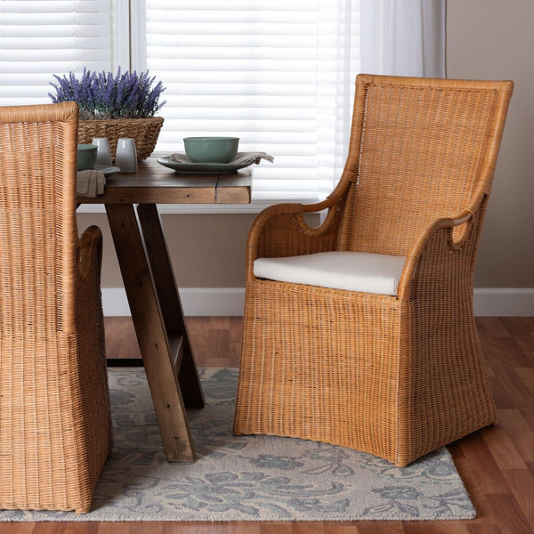 Baxton Studio bali Amsterdam Bohemian Rattan Dining Chair – Handcrafted, Comfortable & Unique Coastal Elegance Amsterdam-Light Honey Rattan Cushioned-DC