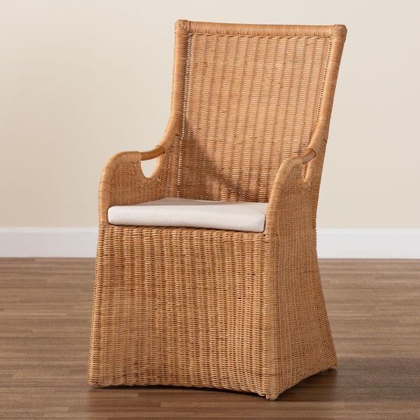 Baxton Studio bali Amsterdam Bohemian Rattan Dining Chair – Handcrafted, Comfortable & Unique Coastal Elegance Amsterdam-Light Honey Rattan Cushioned-DC