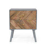 Christopher Knight Home® - Noble House - Aldape Mid-Century Modern Handcrafted Mango Wood 2 Drawer Cabinet, Natural and Gray