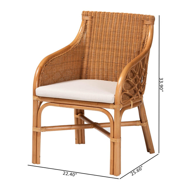 Baxton Studio bali Bali Carolyn Bohemian Rattan Dining Chair - Handcrafted Island Charm with Comfortable Cushioned Seat Carolyn-Light Honey Rattan Cushioned-DC